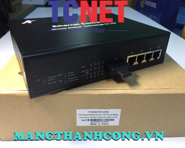 bo chuyen doi switch wintop yt ds105 1f4t af bo chuyen doi switch quang dien poe 4×10100base tx p.s.e.port and 1×100base fx port single mode 20km sc 65watt 1