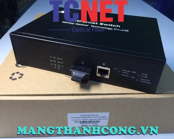 bo chuyen doi switch wintop yt mc102 1f1e at bo chuyen doi switch quang dien poe 1×10100base tx p.s.e.ports and 1×10100base fx port single mode 20km sc 65watt 1