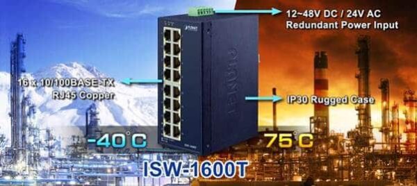 isw 1600t industrial 16 port 10100tx fast ethernet switch 4075 degrees c 1