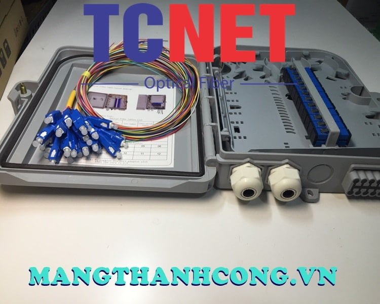 12FO FTTH Optical Distribution Box SC/UPC SM 12 Colors Outdoor Plastic 4 Hop phoi quang 12fo ftth scupc sm 12 mau nhua ngoai troi.jpg