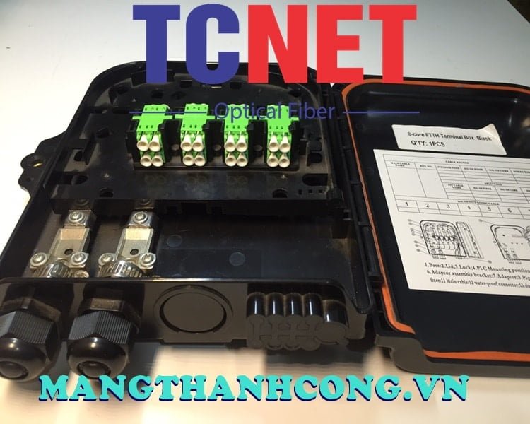 8FO FTTH Optical Distribution Box LC/APC Duplex SM Black Outdoor Plastic 3 Hop phoi quang 8fo ftth lcapc duplex sm mau den nhua ngoai troi 1.jpg