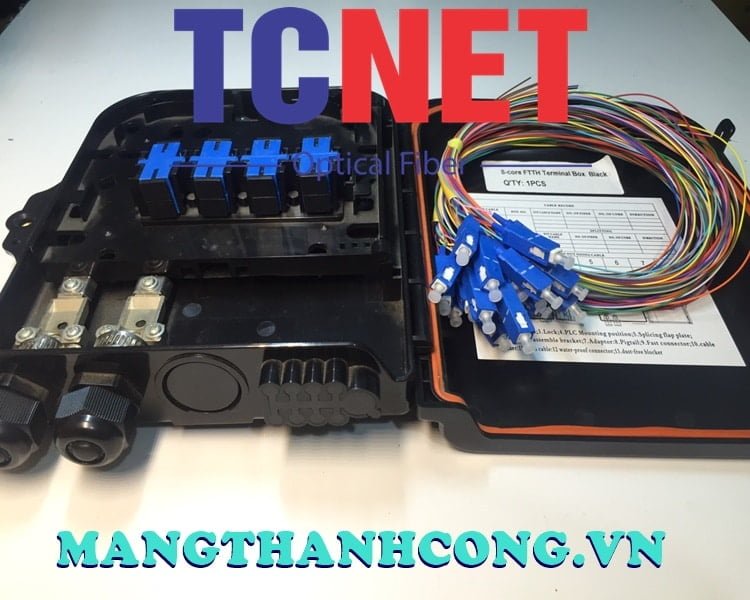 8FO FTTH Optical Distribution Box SC/UPC 12 Colors SM Black Outdoor Plastic 4 Hop phoi quang 8fo ftth scupc 12 mau sm mau den nhua ngoai troi 3.jpg