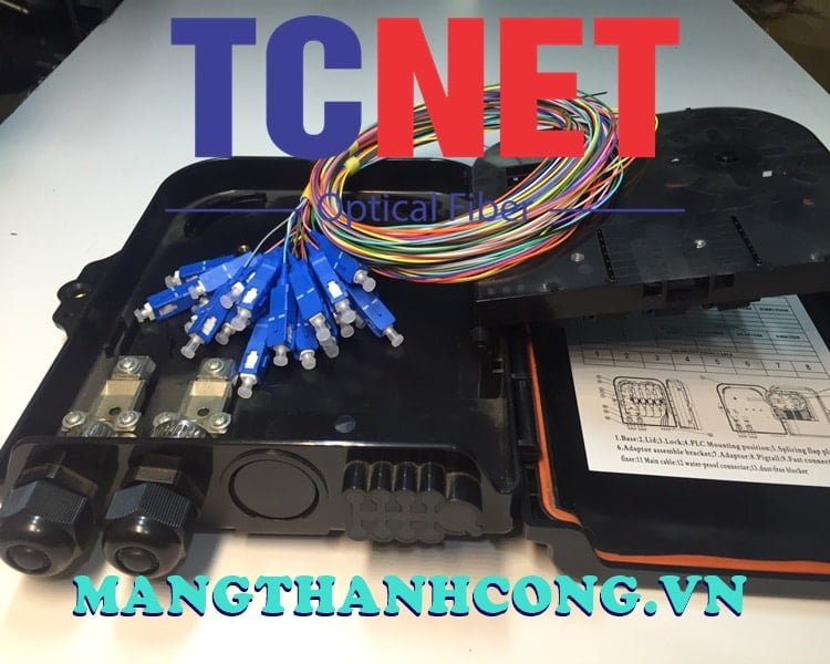 8FO FTTH Optical Distribution Box SC/UPC 12 Colors SM Black Outdoor Plastic 6 Hop phoi quang 8fo ftth scupc 12 mau sm mau den nhua ngoai troi.jpg