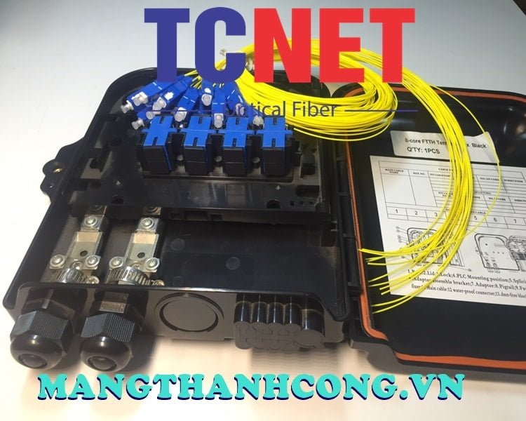 8FO FTTH Optical Distribution Box SC/UPC SM Black Outdoor Plastic 5 Hop phoi quang 8fo ftth scupc sm mau den nhua ngoai troi 1.jpg
