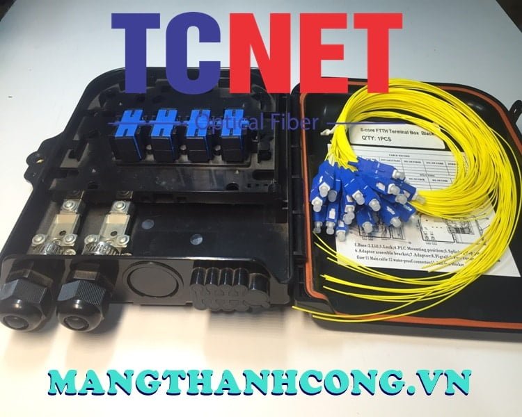 8FO FTTH Optical Distribution Box SC/UPC SM Black Outdoor Plastic 2 Hop phoi quang 8fo ftth scupc sm mau den nhua ngoai troi 2.jpg