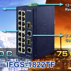 IFGS-1822TF - Industrial 16-port 10/100TX + 2-port Gigabit TP/SFP Combo Ethernet Switch (-40~75oC)