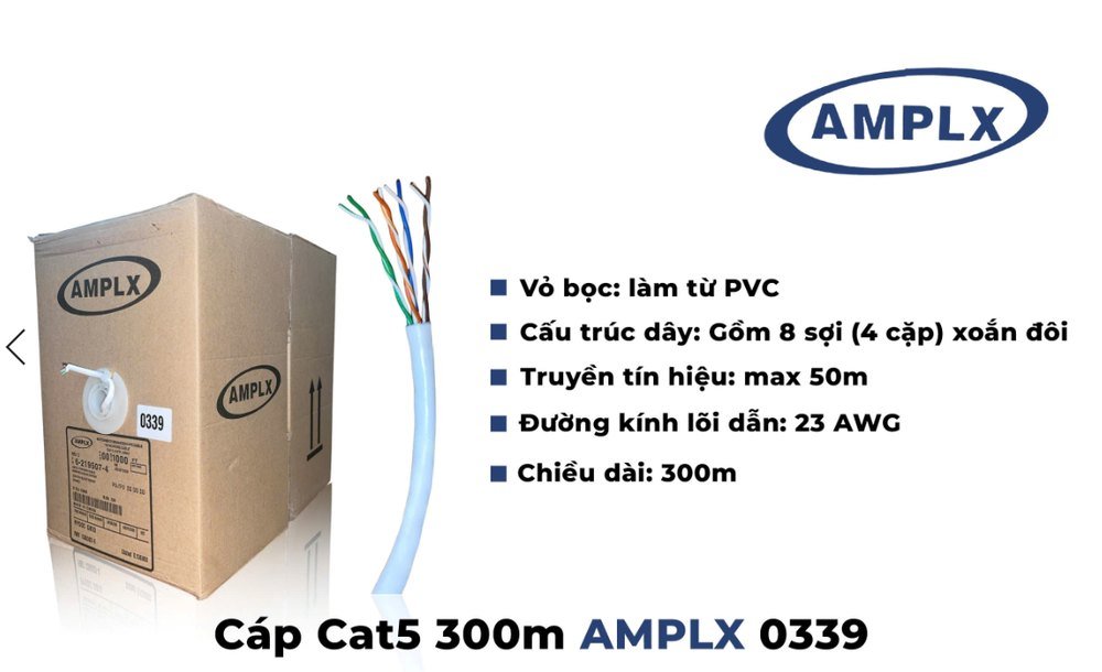 Cáp Cat5 300m 0339 AMPLX (BC-N) 1 Cáp Cat5 300m 0339 AMPLX (BC-N)