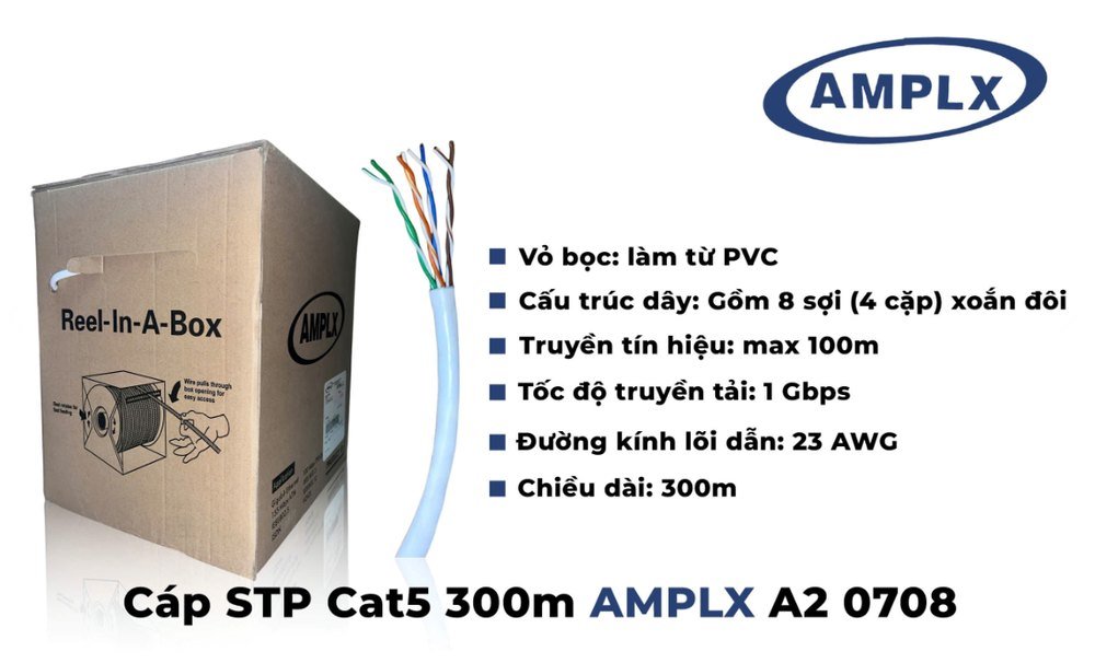 Cáp STP Cat5 300m A2 0708 AMPLX 1 Cáp STP Cat5 300m A2 0708 AMPLX