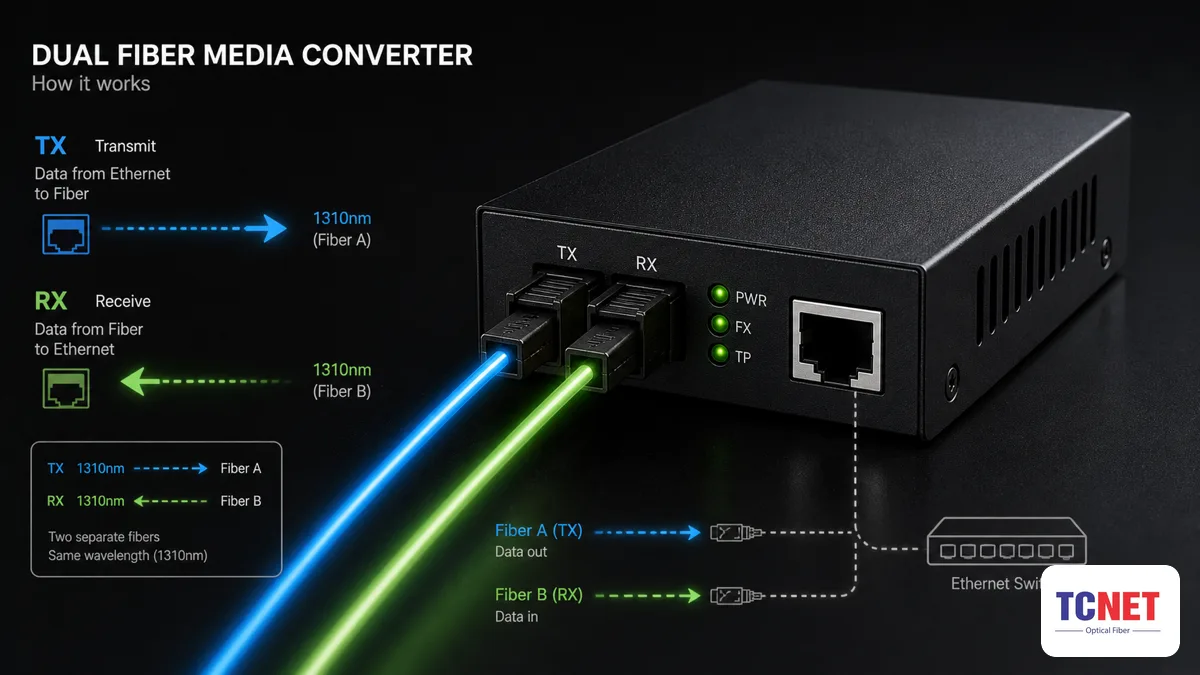 Converter 2 sợi (dual fiber) hoạt động thế nào? — converter quang 1 sợi vs 2 sợi: cách chọn và lưu ý bước sóng