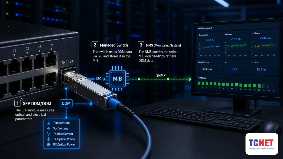 Giám sát SFP qua SNMP như thế nào trong hệ thống mạng 11 Cơ chế hoạt động: từ DDM của SFP đến NMS — giám sát sfp qua snmp
