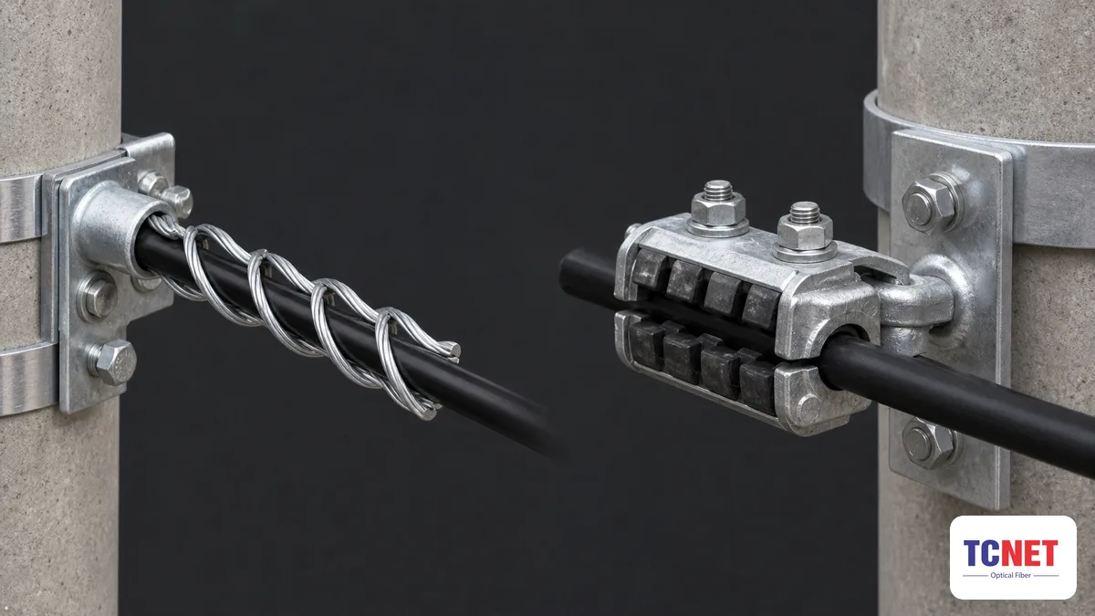 Phụ kiện treo cáp quang ngoài trời: móc treo, kẹp siết, ty treo — dùng đúng cách 13 Kẹp siết preformed và bolted khác nhau thế nào? — phụ kiện treo cáp quang ngoài trời: móc treo, kẹp siết, ty treo — dùng đúng cách
