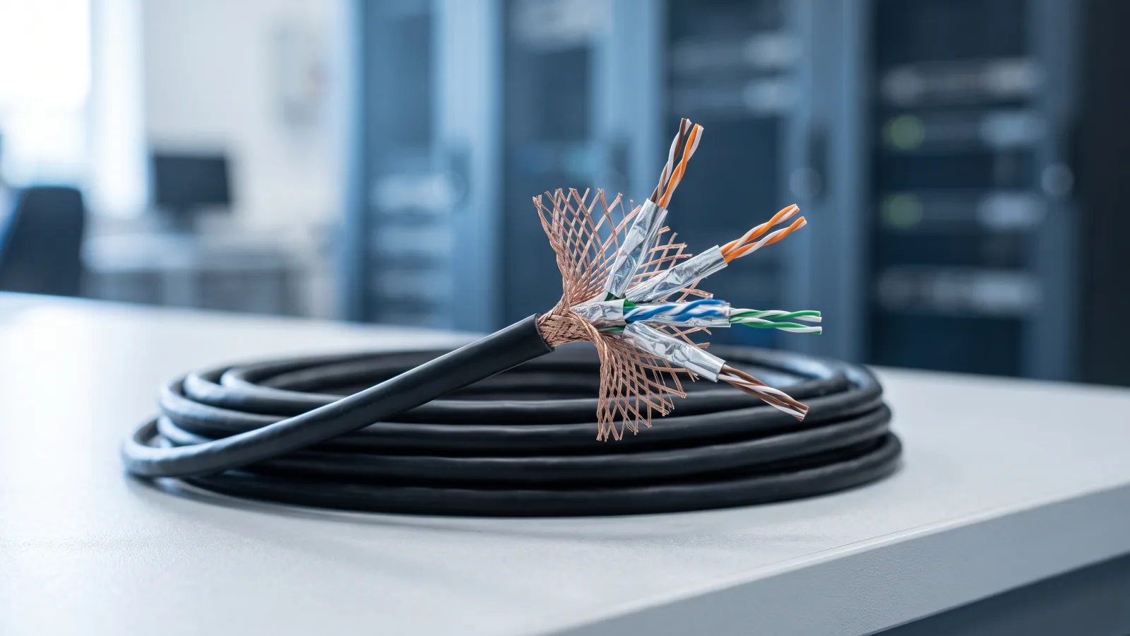Cáp mạng chống nhiễu SFTP 13 Cáp mạng chống nhiễu SFTP đi trong máng cáp phòng kỹ thuật