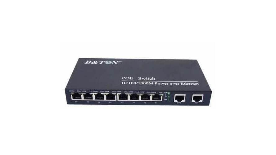 Switch PoE 8 cổng Gigabit kèm 2 cổng uplink, vỏ kim loại màu đen