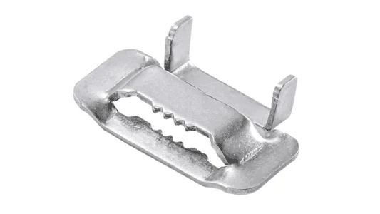 Cách dùng đai inox cố định cáp và măng xông trên cột 5 Khóa đai inox 201 có răng giữ đai và hai tai gập