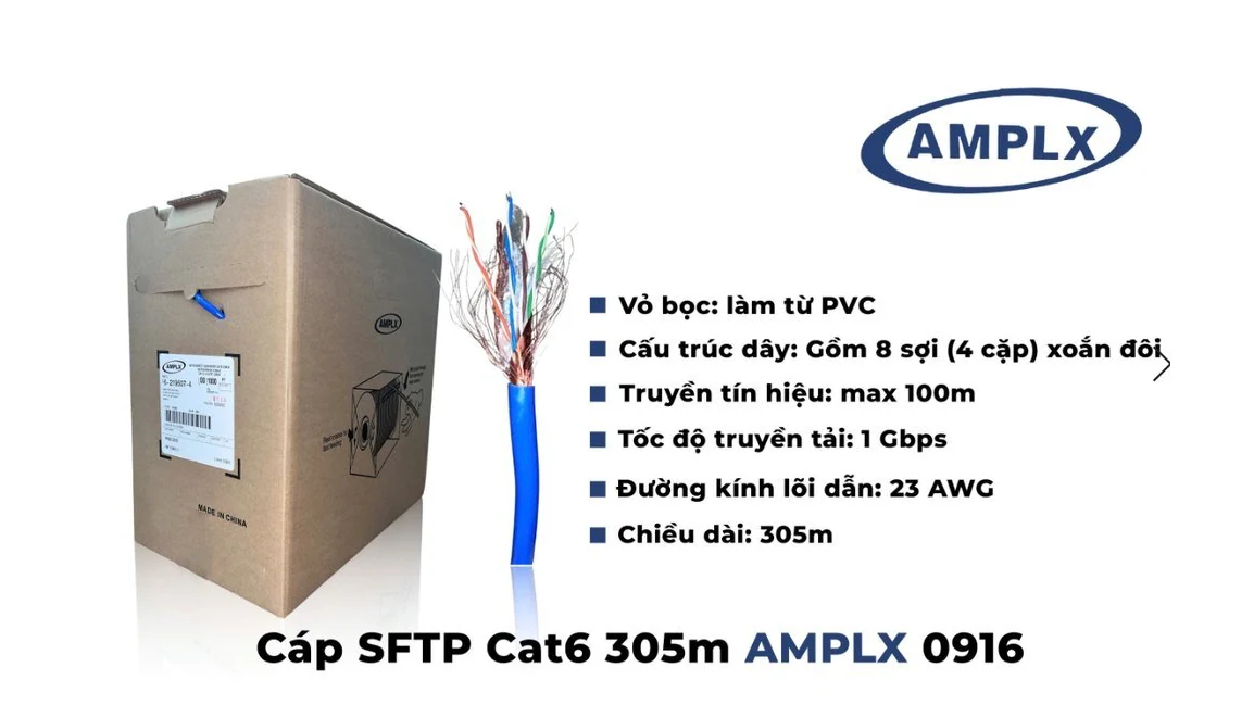 Cáp SFTP Cat6 AMPLX 0916 có lớp bọc chống nhiễu