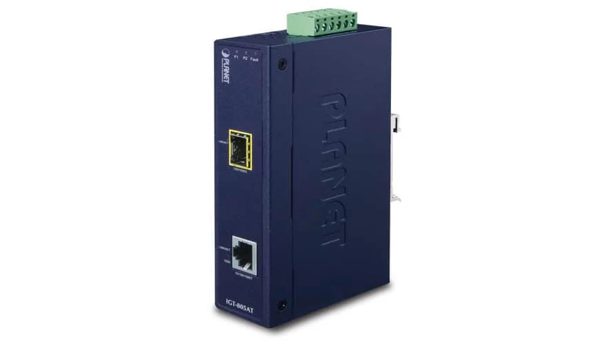 Chọn converter quang DIN-rail cho tủ điện nhà máy 11 Converter quang công nghiệp Planet IGT-805AT có khe SFP và cổng RJ45