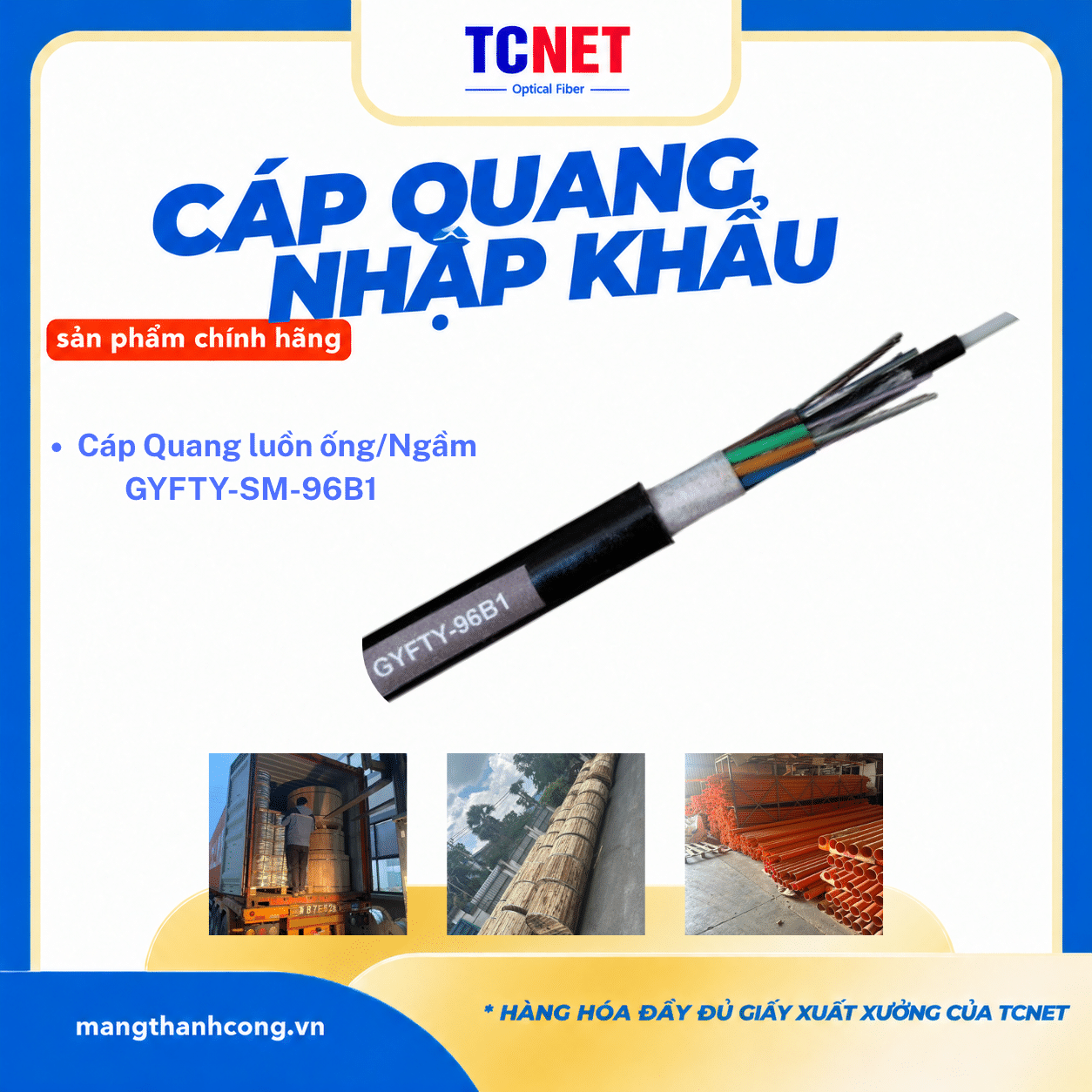 Cáp Quang luồn ống Singgle mode OS2 TCNet - GYFTY-SM-96B1 1 Cáp Quang luồn ống Singgle mode OS2 TCNet - GYFTY-SM-96B1